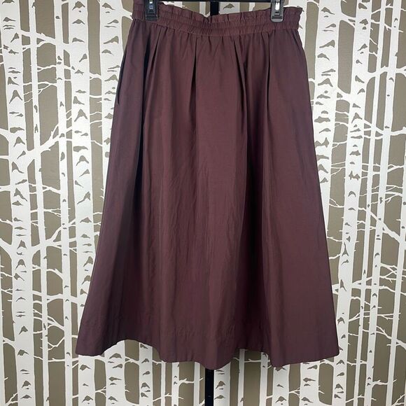 H&M Chocolate Brown A-Line Taffeta Midi Skirt M - Picture 8 of 8